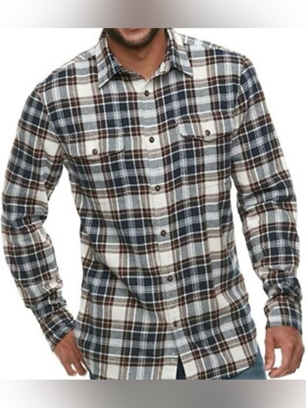 George Men's Plaid Button-Down Shirt in White, Navy & Brown